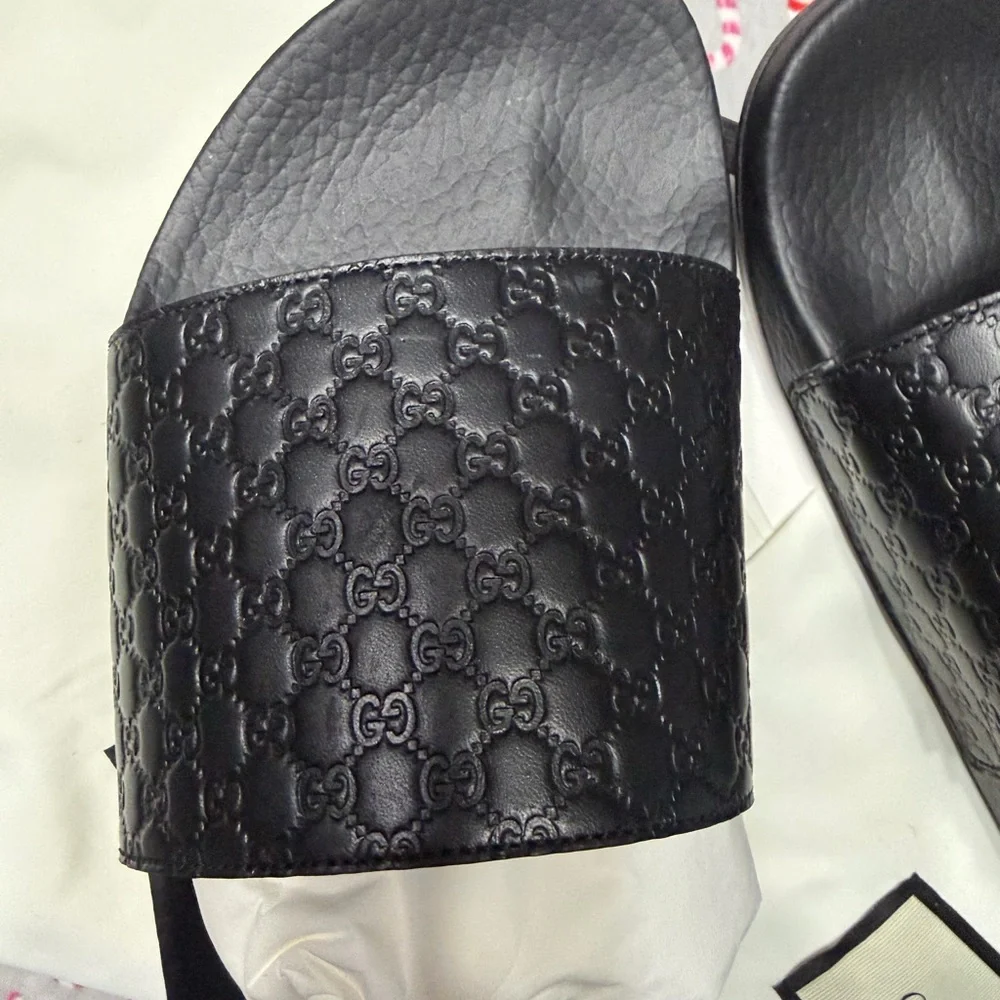 Gucci Embossed Black Slides